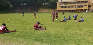 Tornado Cricket Club players stretching.