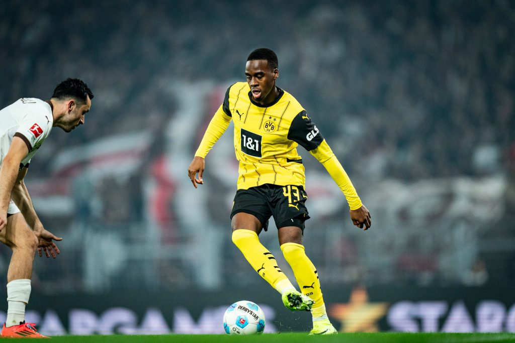 Jamie Gittens and Manolis Saliakas during the match between Borussia Dortmund and FC St. Pauli at Signal Iduna Park on 18 October 2024. - Getty Images